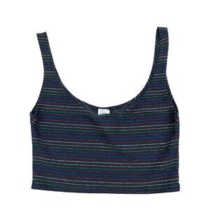 Rainbow Glitter Black Mesh Rave Bralette Cropped Tank Top